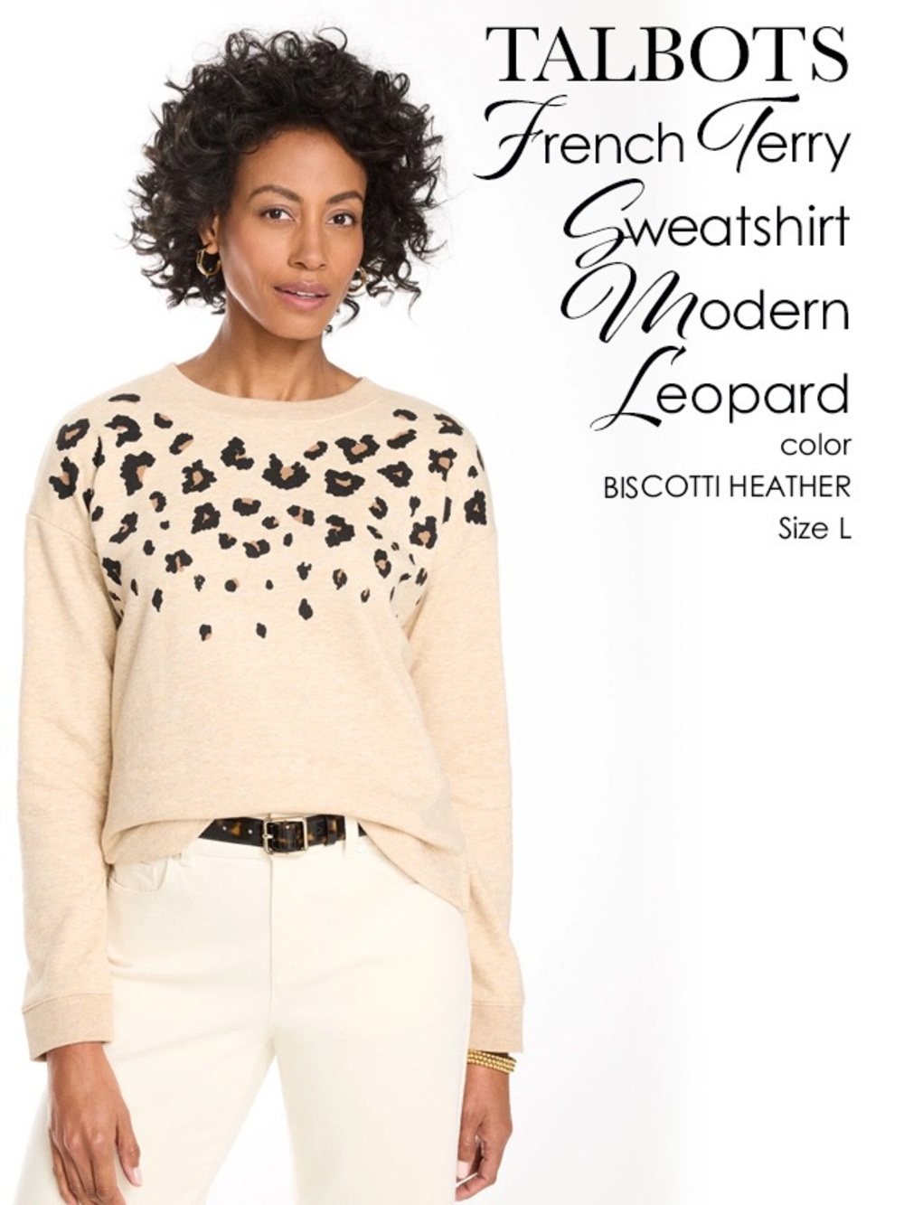 Talbots Biscotti Heather Leopard French Terry Sweatshirt - Modern Leopard
